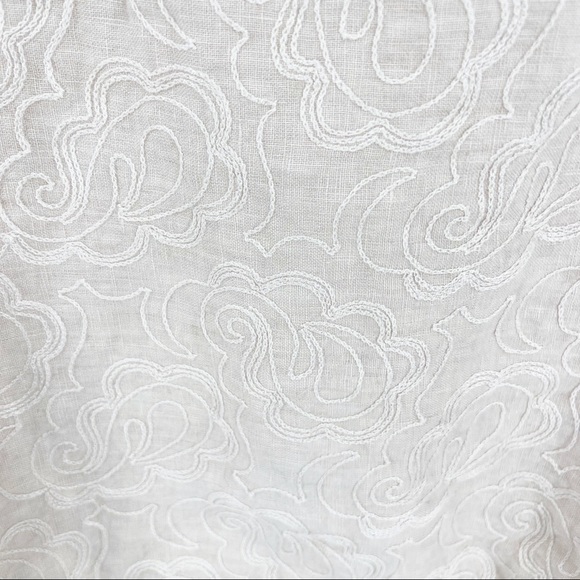 ✅ Lungo L'arno Womens LARGE Linen Top Pale CREAM Roll Tab Sleeve Blouse Italy - Picture 4 of 6